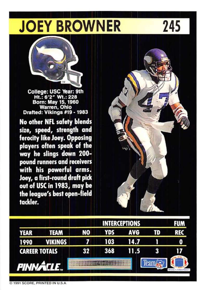 Amazon.com: 1991 Pinnacle Football #245 Joey Browner Minnesota